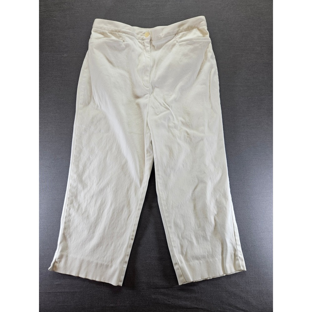Jones Sport Womens White Cropped Pants Size 12 Cotton Stretch Straight Leg Capri
